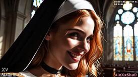 I fuck a sexy nun in church and get her pussy filled with cum costume play ai generated 4k