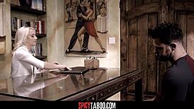 Blonde matchmaker works hard on the office desk