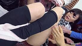 Uncensored jav porn - petite japanese teen get first bukkake and multiple creampies at gangbang by old guys