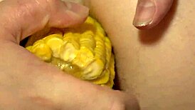 oh wow, i licked my girlfriend's hairy pussy and shoved a big corn into her anal. mature lesbians fucking on the kitchen floor