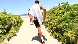 Big Ass Ebony Rides Monster Dick On Public Beach