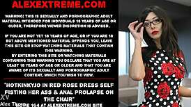 Hotkinkyjo In Red Rose Dress Self-Fists Her Ass, Causing Anal Prolapse On The Chair