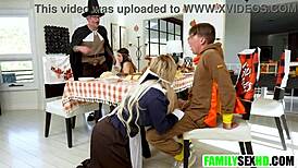 Step Family Spending Thanksgiving Together in Taboo Porn with Daddy and Mommy Fucking!