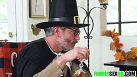 Step Family Spending Thanksgiving Together in Taboo Porn with Daddy and Mommy Fucking!