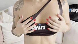 I'm so horny, masturbating on my boss's sofa. Want to join?