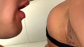 Kathleen gives a nice deep throat then gets fucked and cummed on in bed