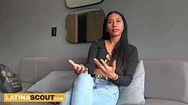 Slim latina model rides big cock after casting