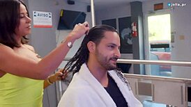 slutty latina stylist seduces her favorite client and fucks him during his hair cut