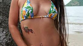 hot bikini dancing on hidden beach spot with neighbors