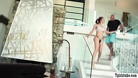 Ts Carwash Babe Anal Fucked By Her Bald Customer.