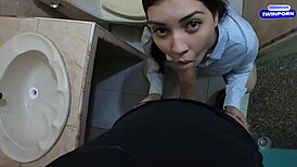 stepsister finally gets her due from stepbrother in the steamy bathroom encounter