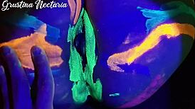 Wild slim girl fucked under UV light