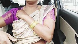 indian aunty and son-in-law on long car drive, whispering dirty telugu talks for sex