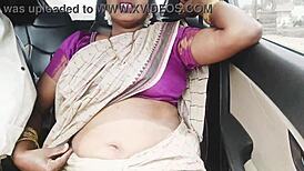 indian aunty and son-in-law on long car drive, whispering dirty telugu talks for sex
