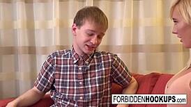 Big-Boobed Babe Takes Step-Brother's Fat Cock with Intense Passion