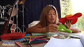 Playful young teen seduces older man passionately