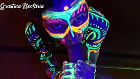 Wild slim girl fucked under UV light