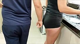 My perverted brother-in-law takes advantage while washing dishes in red and sheer