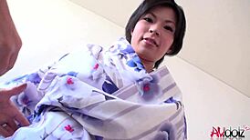 Hot japanese model saki aoyama performs blowjob, handjob, and fingering on cock in kimono outdoors uncensored.