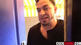 The cuckold husband feels intense emotions watching his wife get blown and fucked by his buddy