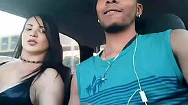 Brunette teen blows monster cock in car