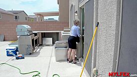 lazy man distracts home inspector milf