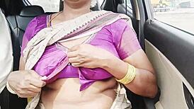 indian aunty and son-in-law on long car drive, whispering dirty telugu talks for sex