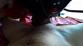 French amateur clothed sex in red satin bra, thong, black leather pants, stockings, heels, rimming, deepthroat, pussy fuck, dirty talk, cumshot