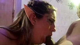 Hey, this Halloween elf loves deepthroating that black dick! 😍