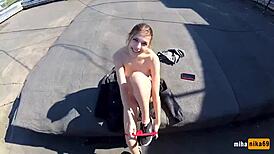 russian girl relaxes on the roof