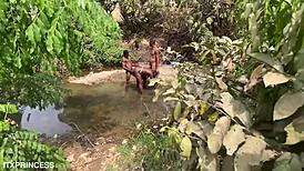 We took turns fucking her in the stream 😈