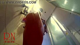 hidden camera in the shower room secretly films young 18+ naked girl stripping naked in the bathroom while showering