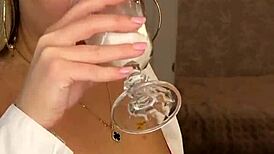 MILF's huge tits pouring milk, lick it off