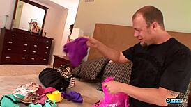 performing striptease for her stepbrother makes him want to eat her pussy out