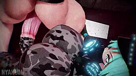 Futa police officer with monster cock and big tits dominates black ass in detailed scene