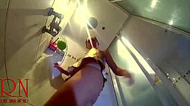 hidden camera in the shower room secretly films young 18+ naked girl stripping naked in the bathroom while showering