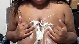 im covering whipcream on these monster tits and theyre so huge i cant stop staring at the big nipples