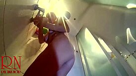 hidden camera in the shower room secretly films young 18+ naked girl stripping naked in the bathroom while showering