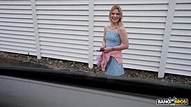 Candy Lane enjoys the bang bus. she smiles at messy facial