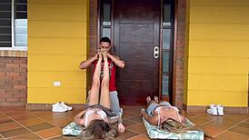 My yoga teacher fucks me together with my friend