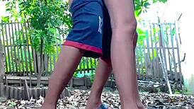 Teen sensation fucking neighbor's wife in backyard garden leads to orgasm and female ejaculation