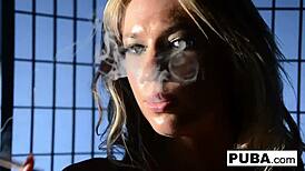 Victoria shows long legs and ass while smoking