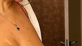 MILF's huge tits pouring milk, lick it off