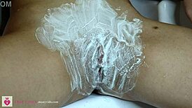 Shaving Hairy Vagina with Trimmer and Razor Close-Up