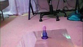 Chubby femboy eagerly stretches ass with massive dildos on bed