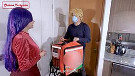 Desperate housewife fucks pizza guy begs cum sauce facial outdoor ride