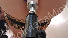 Latina pussy hammered by relentless sex machine in kitchen