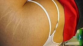 Transexual sucks my cock and i fuck her ass in the kitchen close-up