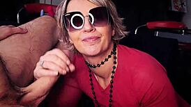 what an awesome slut sucking cock in pov before swallowing that massive facial load!