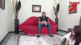 He fucks his friend hard and cums in her mouth and tits